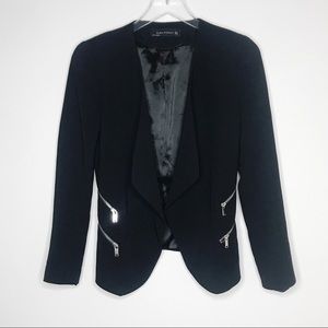 Zara Black Waterfall Draped Zipper Detail Blazer S